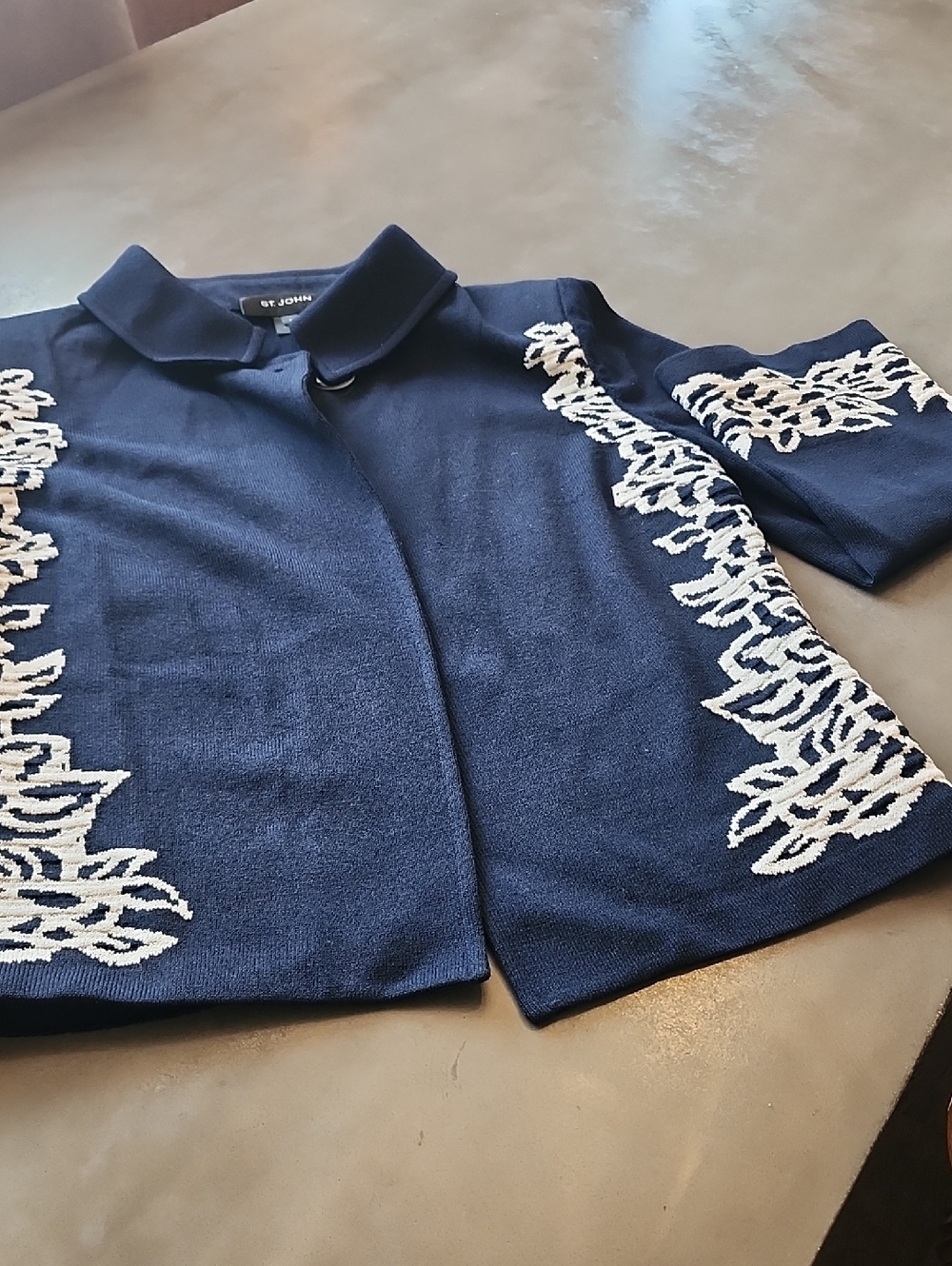 St. John Navy Knit Jacket with White Embroidered Accents